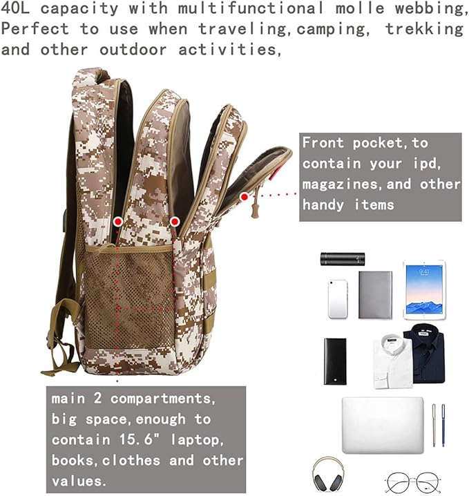4land Camo Backpack for BoysArmy Boys Backpacks for Elementary Middle School MilitaryCamouflage Bookbag 40L