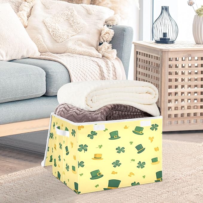 St. Patrick's Pattern Fabric Storage Bins with Lids and HandleFoldable Storage Bins with LidsCloset Organizers for Clothes Storage Room Organization Office Storage Chest Organizer