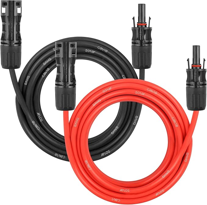 Solar Panel Extension Cable - 8AWG 20FT Solar Wire Cord 8 Gauge PV Wire with Female &amp Male Waterproof Connector for RV Photovoltaic Systems Home Boat Solar Panels Car(20ft Red + 20ft Black)