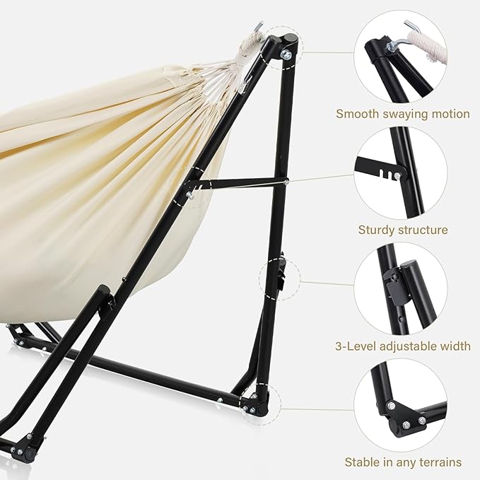 2 in 1 Hammock with Stand Outdoor Hammock Swing Chair with Portable Heavy Duty Stand Multi-Functional Hammock Stand 480 lbs Weight Capacit-White