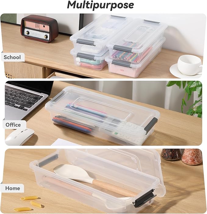 8 Pack 4QT Clear Plastic Storage Bins with Lids Stackable Storage Box for Crafts Supplies Plastic Container Bins for Organizing (Small 8Pack)