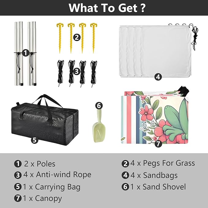Frog and Stripes Beach Tent Sun Shelter Set UPF50+ UV Protection 10.5 x 9.19 FT Camping Shade Canopy with Sandbags Sand Anchors Carrying Bag and Others