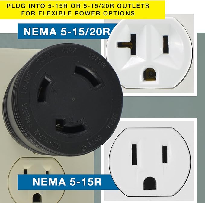 Conntek NEMA 5-15P to NEMA L5-30R Locking Plug Adapter 15-Amp to 30-Amp