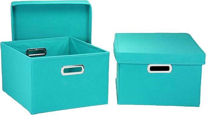 Household Essentials Fabric Storage Boxes with Lids and Handles Aqua