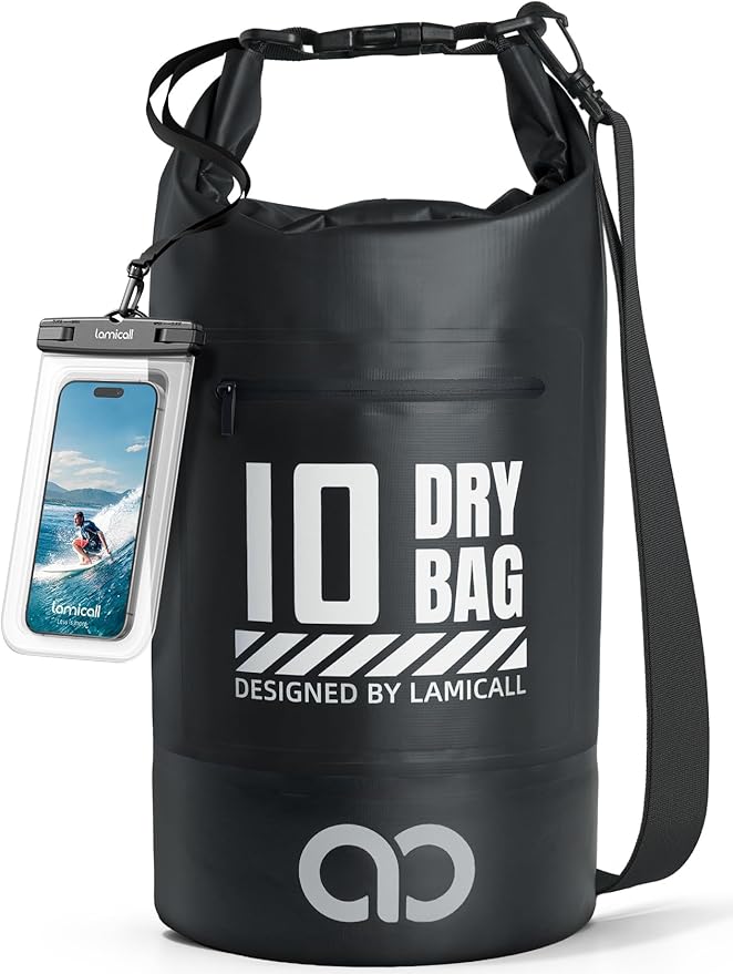 Lamicall 5L &amp 10L Dry Bag Waterproof Backpack - [Zippered Pocket] Roll Top Waterproof Bag Blueish Gray &amp Black