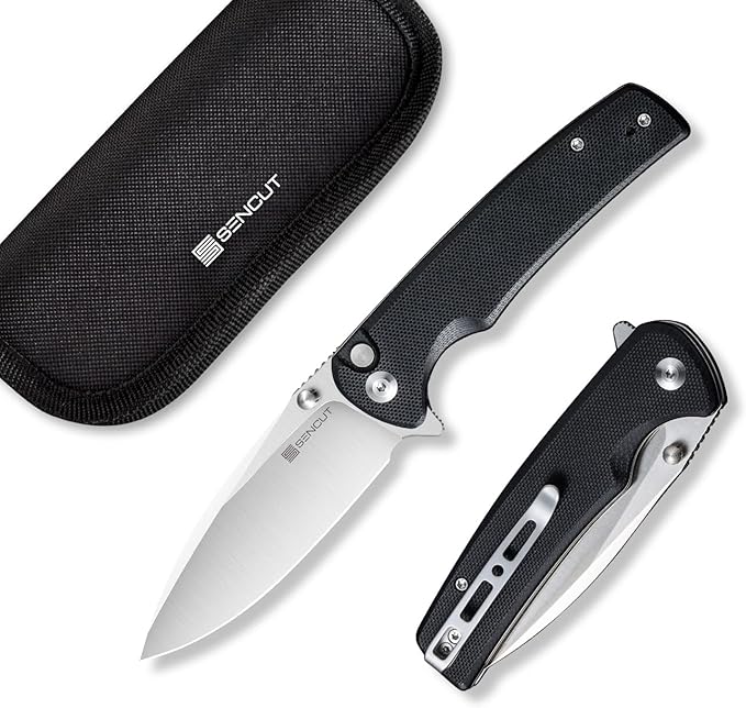 SENCUT Sachse Pocket Folding Knife for EDC Black G10 Handle Satin 9Cr18MoV Blade Foldable Small Knife with Clip Button Lock Everyday Carry Knives for Men Women Indoor Outdoor Gift S21007-5