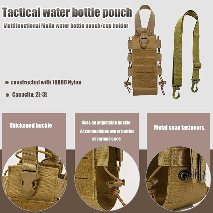 Tactics Backpack Water Bottle Holder with Shoulder Straps 1000D Adjustable Bottle Pouch Bag Carrier for Camping Hiking