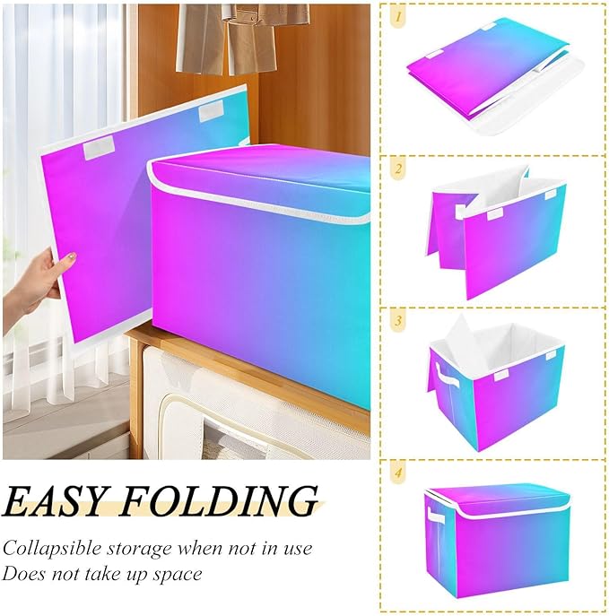 Blue Purple Gradient Storage Containers with Lids Foldable Home Storage Storage Boxes for Closet for Office Supplies