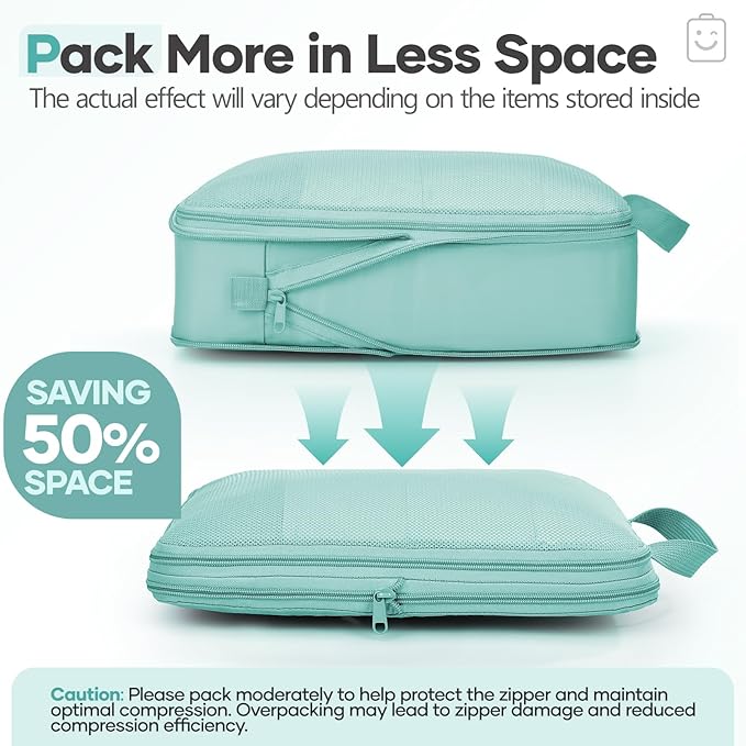 Veken 9/11 Set Compression Packing Cubes for Travel EssentialsCompressible Expandable Large Luggage Suitcase Organizer Bags for ClothingDurable Space Saver Storage Bags(Blue Green)