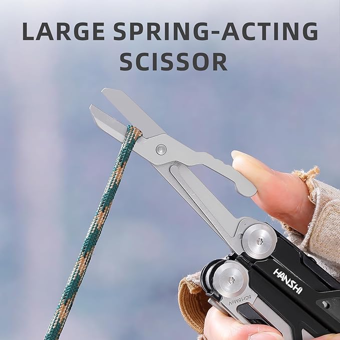 HANSHI 15 in 1 Multitool Pliers with Scissors Upgraded Heavy Duty Stainless Steel Multi Tool with YG10 Tungsten Steel Replaceable Wire Cutters for Survival Camping HikingRepair and Gift (Black)