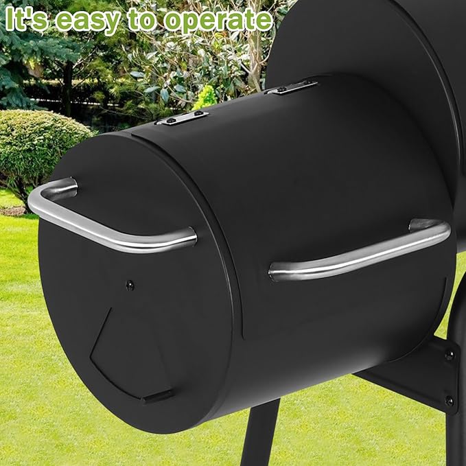 BLKMTY 43 Charcoal Grills Outdoor BBQ Grill with Offset Smoker Camping Portable Grill Camping Barbecue Grills with Side Fire Box for 6-10 People Patio Backyard Picnic BBQ Black