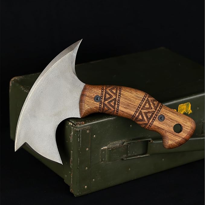 AncientSmithy Tomahawk Axe - Handmade Tactical Tomahawk Hatchet - Full Tang Combat Axe for Military Camping and Outdoor Activities (Hawk with Leather Sheath)