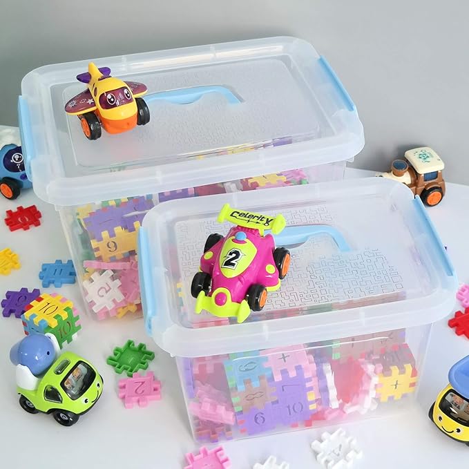 Hespama 2 Pack Lidded Storage Bin Plastic Latching Container Box with Handle 12 Quart &amp 6 Quart