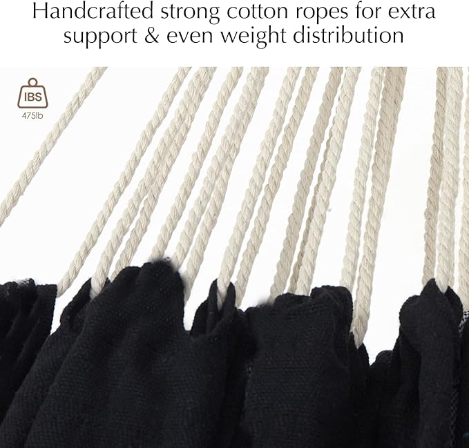 PNAEUT Double Hammocks for Outside Replacement 2 Person Outdoor Tree Hammock for Indoor Patio Porch Garden (Tassel Black Medium)