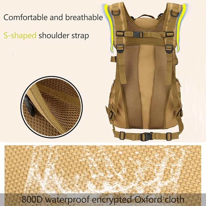 Tactical Backpack for Men Hiking Day Pack Molle Military Rucksack Waterproof 35L EDC Bag (Mud Color)