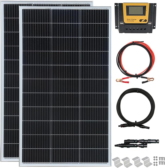 300 Watt 12Volt /24Volt Solar Panel Kit 2X150W Monocrystalline Module 30A Charge Controller for RV Boats Trailer CamperOff-Grid System (300W Solar kit)