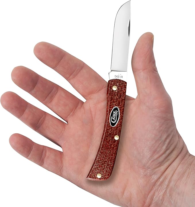 Case XX Pocket Knife SOD BUSTER JR - DARK RED BURLAP MICARTA Item #12273-10137 CS - Length Closed: 3 5/8Inches