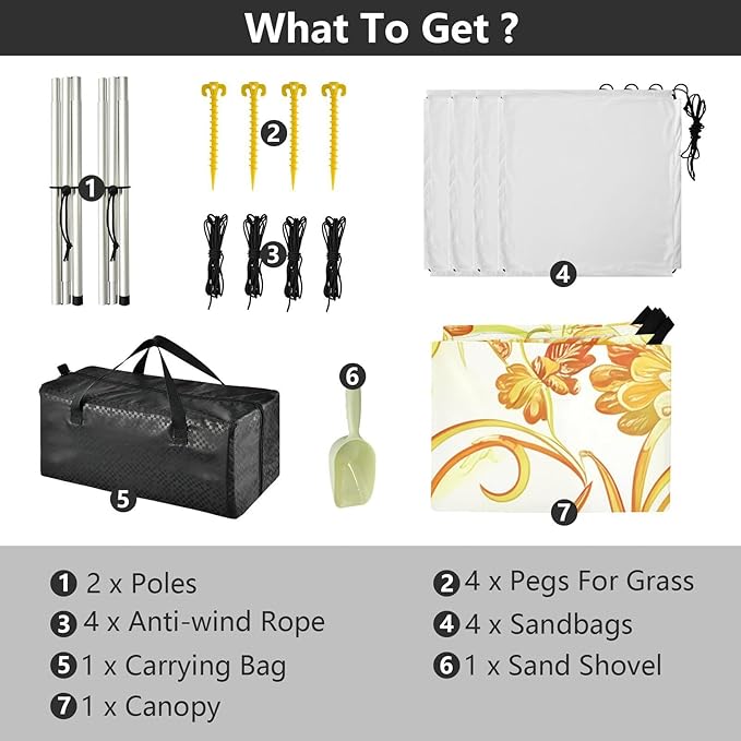 Beach Canopy with Windproof Ropes &amp Sandbags Beach Tent Sun Shade Sun Shelter for Camping Trips Fishing Backyard Fun or Picnics Flowers