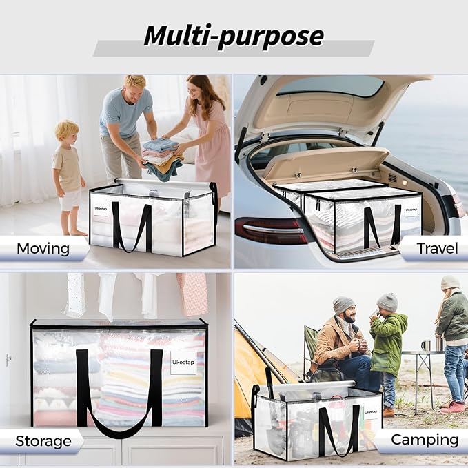 8 Pack Extra Large Heavy Duty Moving Bags Clear Storage Bins with Lids Reinforced Handles &amp Heavy-Duty Zippers Moving Boxes Storage Bags Totes for Clothes Packing Dorms College Supplies Clear