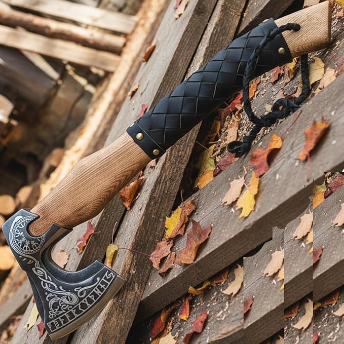 Splitting Axe Camping Chopping Hatchet Viking Tomahawk Battle Hunting Outdoor Solid Wood Handle 3016