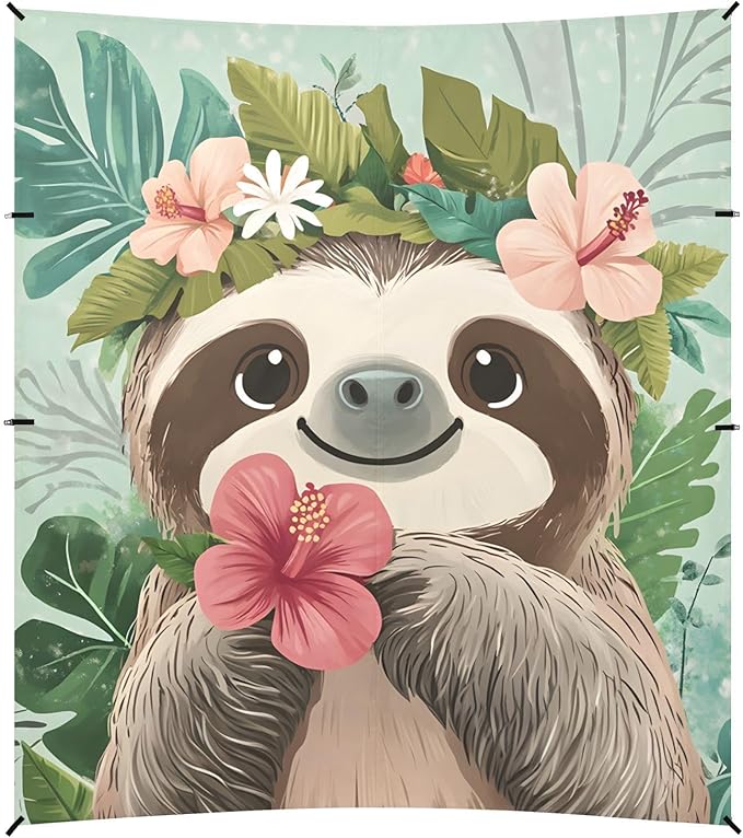 ALAZA Cute Sloth Tropical Plants Beach Tent Sun Shelter Portable Canopy Sunshade for Outdoor Camping Picnics Backyard Fun 10x9 ft
