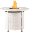 Oakland Living Round 34 in. x 34 in. Aluminum Propane Fire Pit Table with Glass Beads Two Covers Lid 37000 BTUs in White Finish