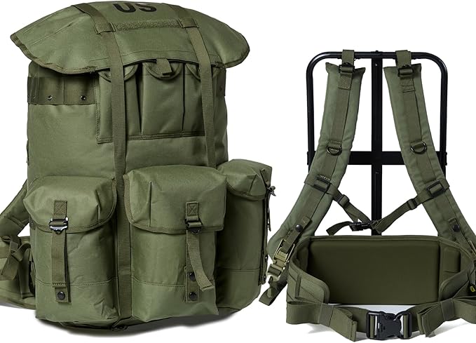 MT Military ALICE Pack Large Size Tactical Rucksack with Aluminum Quick-Release Buckles and Enhanced Waist Support – US Logo