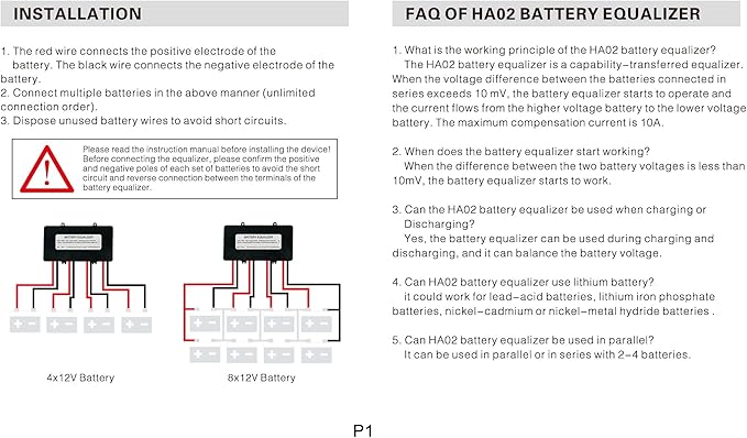 Battery Equalizer HA02 48V Batteries Voltage 4 x 12V DC Inverter Balancer Lead Acid Battery Charger Regulators Connected Series (4 X 12V)