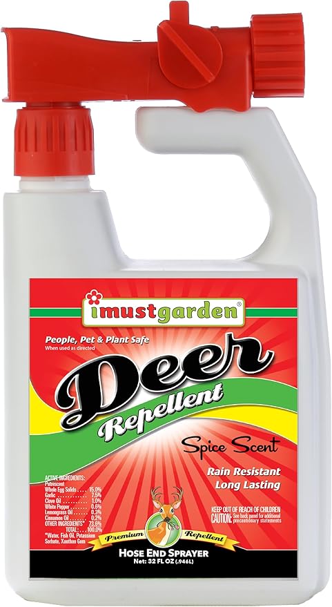 I Must Garden Deer Repellent Hose-End Concentrate: Spice Scent Deer Spray for Gardens Plants and Trees – 32oz Covers 10000 sq. ft.