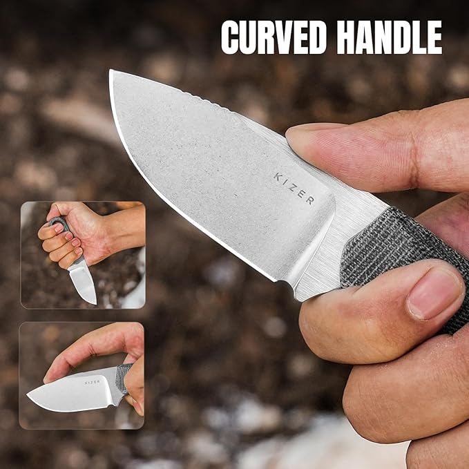 Kizer Beaver Fixed Blade Knife with Sheath 2.75 Nitro-V Steel Blade EDC Camping Knife with Black Micarta and Orange G10 Handle Small Bushcraft Survival Hunting Knives for Men Women 1078A2