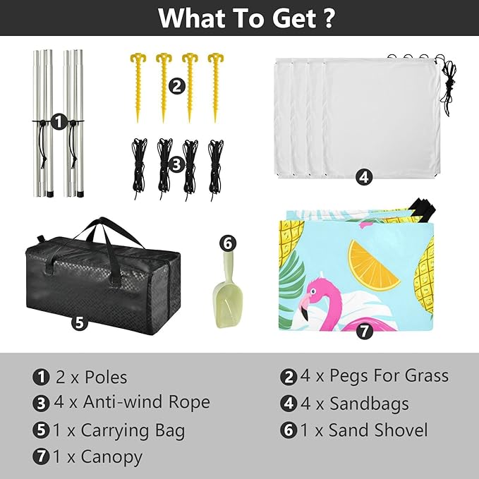 xigua Flamingos Beach Tent Sun Shelter with Carrying Bag - Silver Coated Oxford Fabric Beach Canopy for Beach Camping Fishing - Includes Windproof Ropes Sandbags &amp Stakes