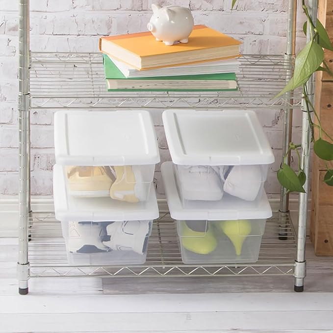 Sterilite 12-Pack 6 Quart Storage Boxes Stackable Clear Plastic Bins with Snap-On Lids – Heavy-Duty Organizing Containers for Closet Bathroom and Office