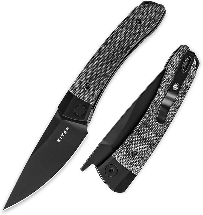 Kizer Mini Momo EDC Pocket Knife 3.2” 154CM Blade Pocket Folding Knife with Aluminum+Micarta Handle Front Flipper EDC knife with Pocket Clip for Men Women Camping Hunting Survival Knives V3663C2