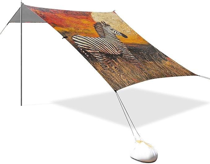 ALAZA Wild Zebra with Sunset Beach Tent Sun Shelter Portable Canopy Sunshade for Outdoor Camping Picnics Backyard Fun 10x9 ft