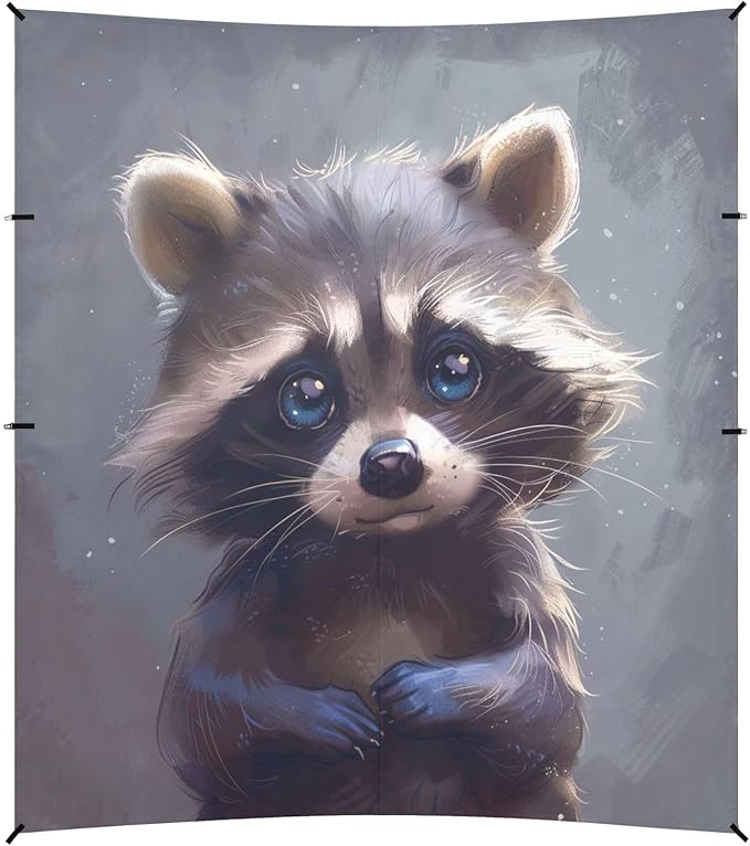 ALAZA Cute Raccoon Baby Animal Beach Tent Sun Shelter UPF50+ Protection Beach Shade Canopy w/ 4 Sandbags for Outdoor Camping Fishing Backyard Fun Picnic 10x9 ft
