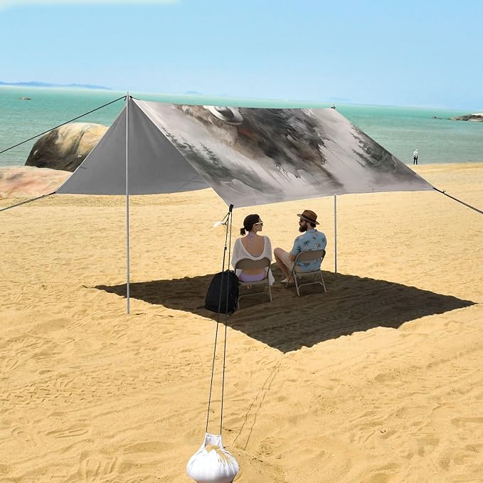 ALAZA Wolves Mountain Beach Tent Sun Shelter UPF50+ Protection Beach Shade Canopy w/ 4 Sandbags for Outdoor Camping Fishing Backyard Fun Picnic 10x9 ft