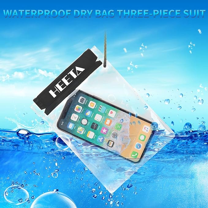 HEETA 2-Pack Waterproof Pouch with Waist Strap Transparent Screen Touchable Dry Bag Bundled with 5-Pack Clear Waterproof Dry Bag Water Tight Cases Pouch Dry Bags