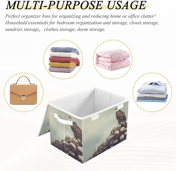 AIXIWAWA Lidded Storage Cube (Bird on Skulls) Fabric Foldable Closet Bins with Flip Lid and Handles Organizer Basket Container 16.5 x 12.6 x 11.8 IN