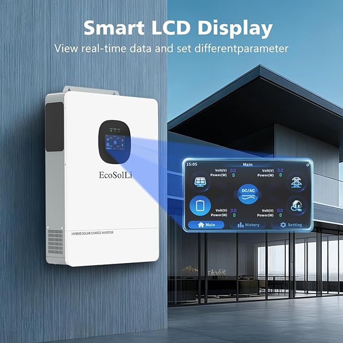 10000W Hybrid Solar Inverter48V DC to 110V/240V(settable) AC Split Phase Solar InverterUL1741 Pure Sine Wave Inverter Built-in 2 MPPTs Max 220A Battery Max. 6 Parallel for Home RVs Lead Acid/Li