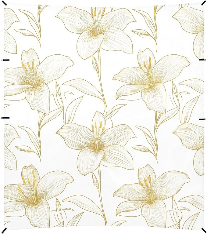 ALAZA Golden Lily on A White Line Beach Tent Sun Shelter Portable Canopy Sunshade for Outdoor Camping Picnics Backyard Fun 10x9 ft