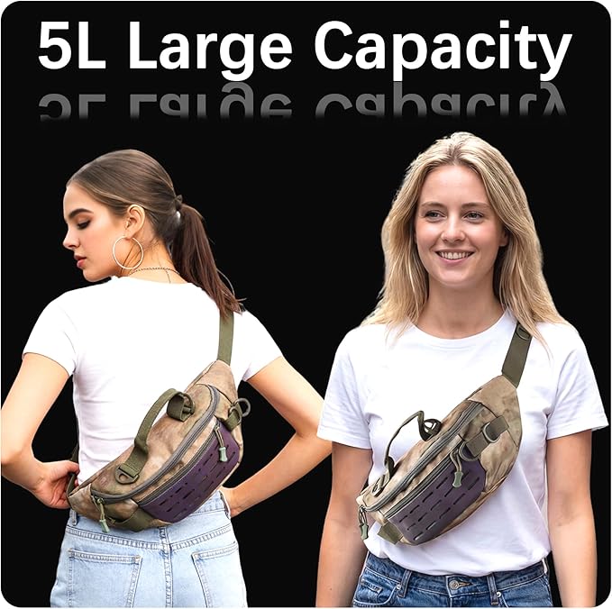 Tactical Fanny Pack for Men Women - 5L Waterproof Multifunctional Tactical Waist Hip Crossbody Bag for Outdoor Cycling Hiking HuntingUrban Rubble Camo
