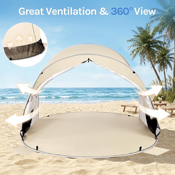Wolfwise Pop up Beach Tent Sun Shelter with UPF50+ UV Protection Instant Easy Setup Popup Beach Shade Canopy for 2 Person Portable &amp Foldable with Carring Bag 79 ×49×38 in Beige