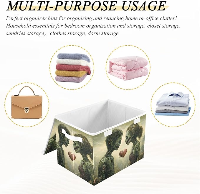 AIXIWAWA Lidded Storage Cube (Love Zombie) Fabric Foldable Closet Bins with Flip Lid and Handles Organizer Basket Container 16.5 x 12.6 x 11.8 IN