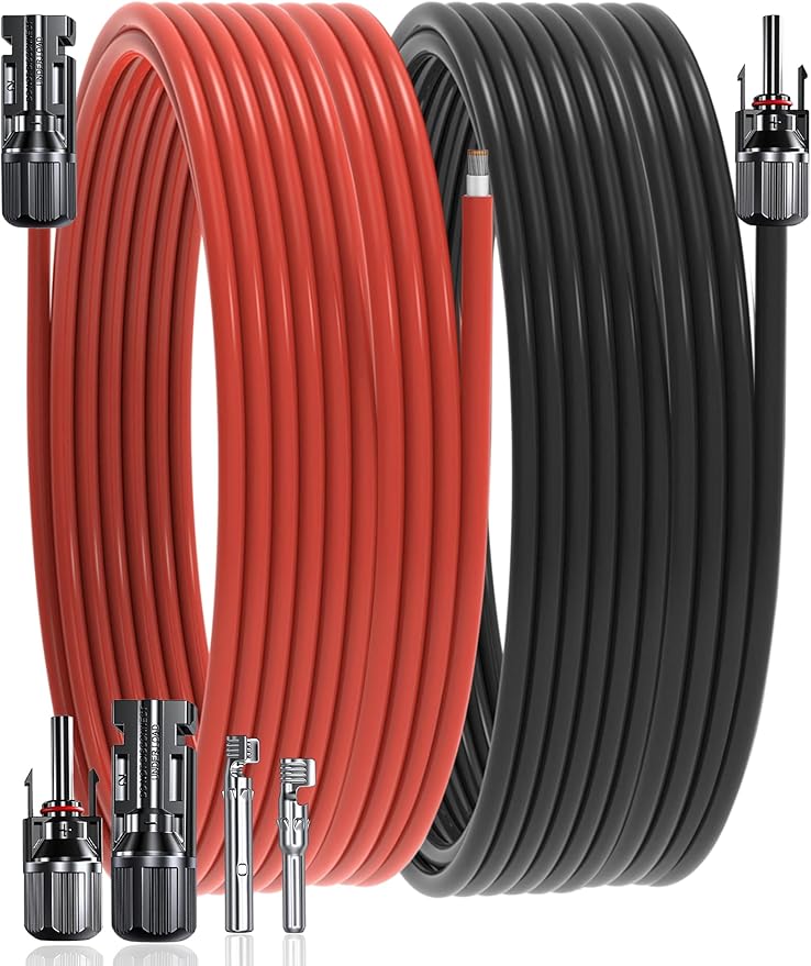 30Feet 10AWG Solar Extension Cable with Female &amp Male Connectors 6mm Solar Panel Weatherproof Wires for Solar Panels RV Marine Camper Ferry Black &amp Red PV Tinned Copper Extension Cord Kit