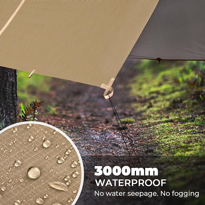 Bearhard Waterproof Camping Tarp Lightweight Hammock Rain Fly UV Protection and PU 3000mm Waterproof Backpacking Tarp Tent Footprint or Shelter Kit for Hiking and Outdoor Adventure