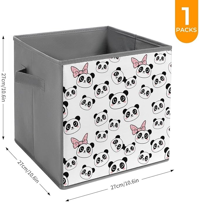 Collapsible Storage Cube with Handles Pandas Animal Space-Saving Foldable Organizer Bin for Bookshelf Cabinet Perfect for Small Apartments &amp Dorms