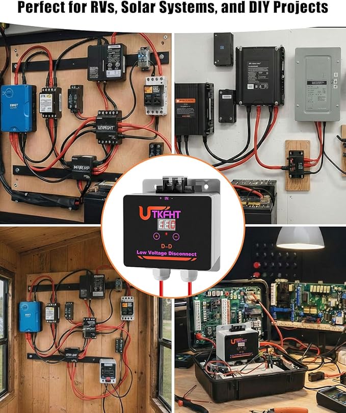 Low Voltage Disconnect Controller 12V-40V DC-DC Smart Battery Protection Module with Adjustable Cutoff Silent Solid-State Switch Real-Time Voltage Monitoring for RV Solar System and DC Projects