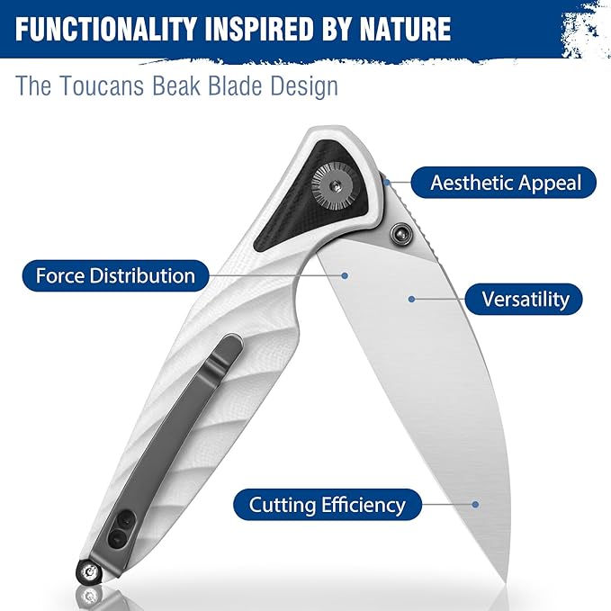 FINTISO Pocket Knife 3.15 Folding Knife Premium 14C28N Blade Bicolour White and Black G10 Handle Design with Liner Lock Pocket Clip for Men Women Small EDC Knife for Camping Hunting Hiking Survi