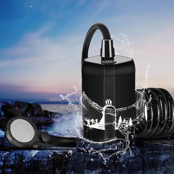 MIAOKE Upgrade Portable Camping Shower 7800mAh Outdoor Electric Shower Rechargeable Pump with Intelligent Digital Display Temperature Display Shower Head for Camping Hiking Traveling