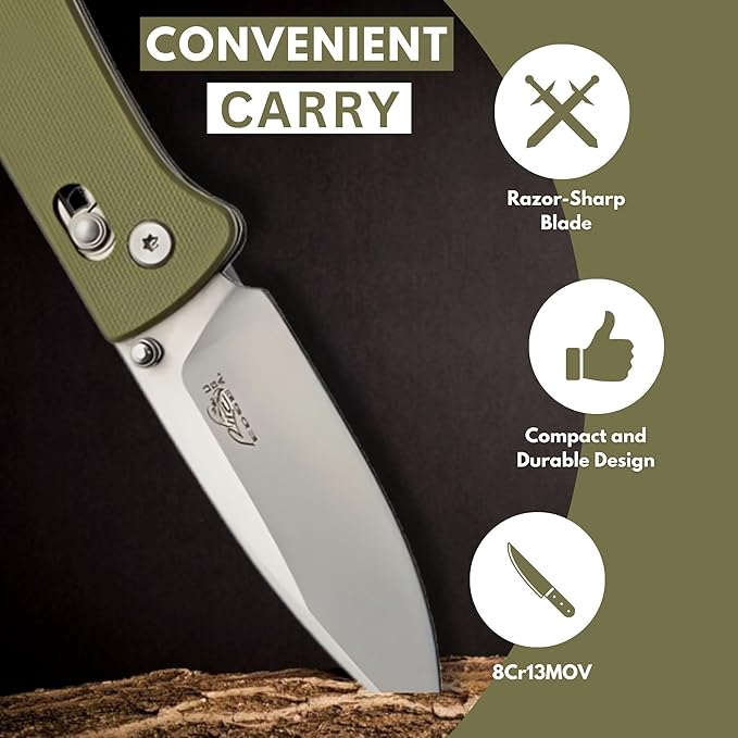Rite Edge SZCO 4.25 Folding Pocket Knife with Rolling Lock – 8Cr13 Stainless Steel Blade Green G10 Handle EDC Folding Knife with Pocket Clip – Tactical Pocket Knife for Men &amp Women for Camping